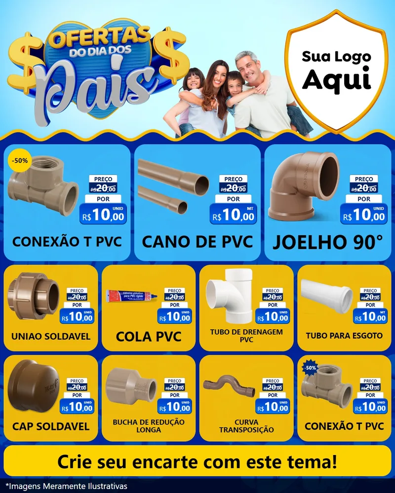 Modelo de Rede Social para Feed Instagram com o tema Ofertas do Dia dos Pais para Tubos e conexões