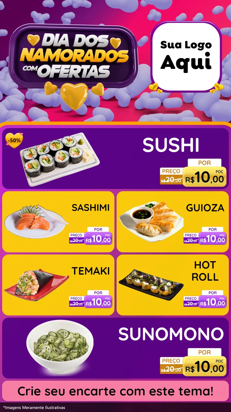 Modelo de TV para TV Vertical com o tema Dia Dos Namorados Com Ofertas para Comida japonesa