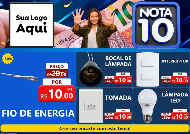 Modelo de Encarte para Encarte A4 Horizontal com o tema Nota 10 para Materiais Elétricos