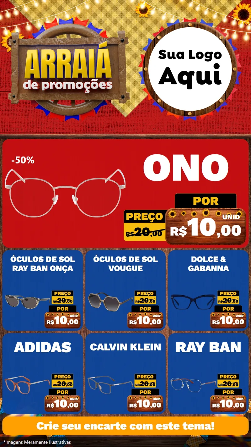 Modelo de Rede Social para Stories com o tema Arraiá de Promoções para Óticas
