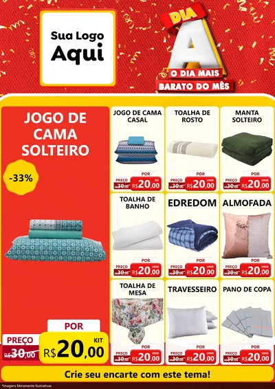 Modelo de Encarte para Encarte A4 Vertical com o tema Dia A o Dia Mais Barato do Mês para Cama, Mesa e Banho