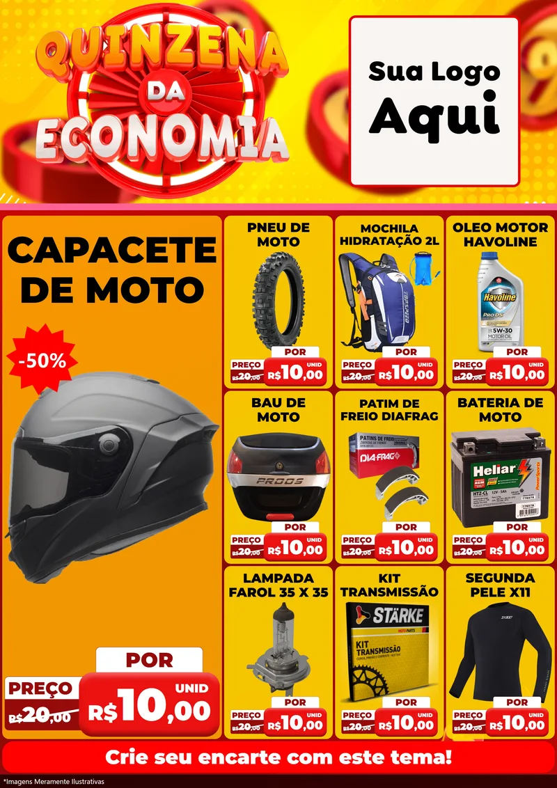Modelo de Encarte para Encarte A4 Vertical com o tema Quinzena Da Economia para Moto peças