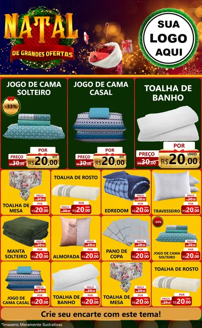 Modelo de Encarte para Encarte Grande com o tema Natal de Grandes Ofertas para Cama, Mesa e Banho