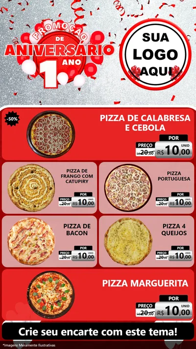 Modelo de TV para TV Vertical com o tema Promoção de Aniversário - 1 Ano para Pizzaria