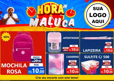 Modelo de Encarte para Encarte A4 Horizontal com o tema Hora Maluca para Papelaria
