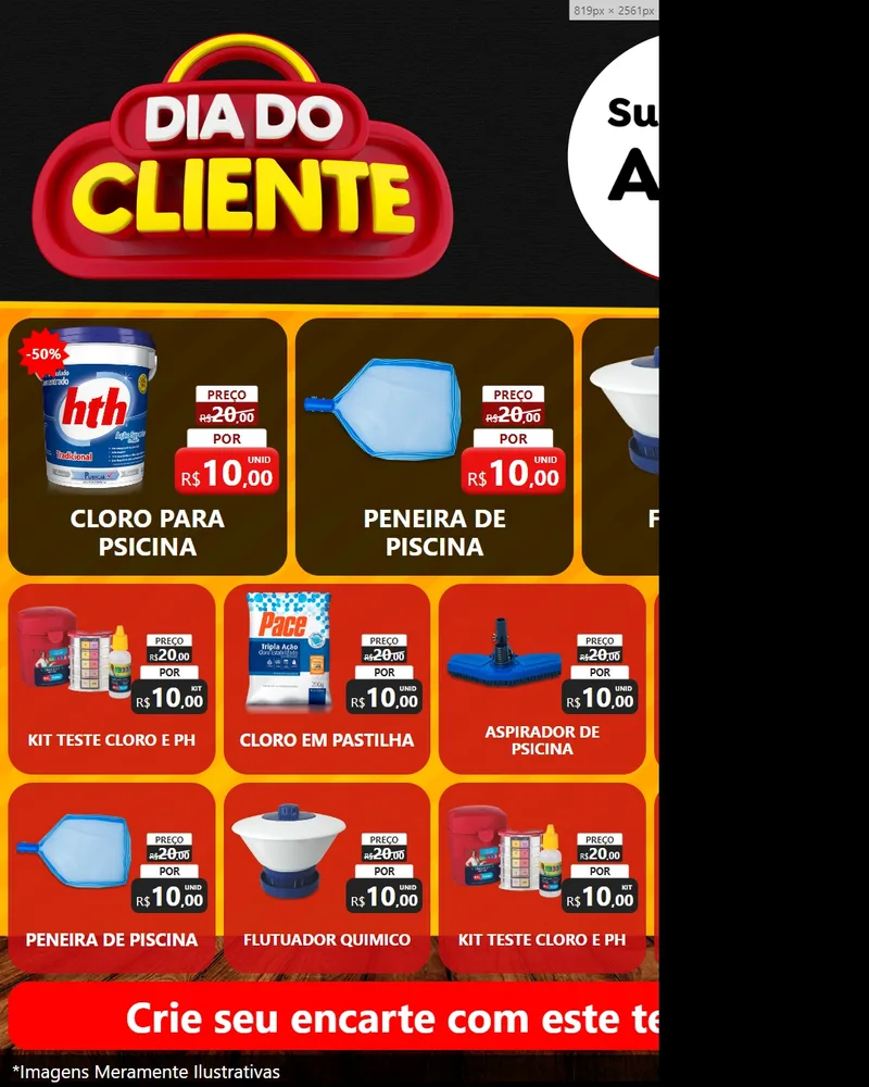 Modelo de Rede Social para Feed Instagram com o tema Dia do Cliente para Produtos para Piscina