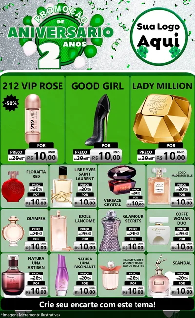 Modelo de Encarte para Encarte Grande com o tema Promoção de Aniversário - 2 Anos para Perfumes