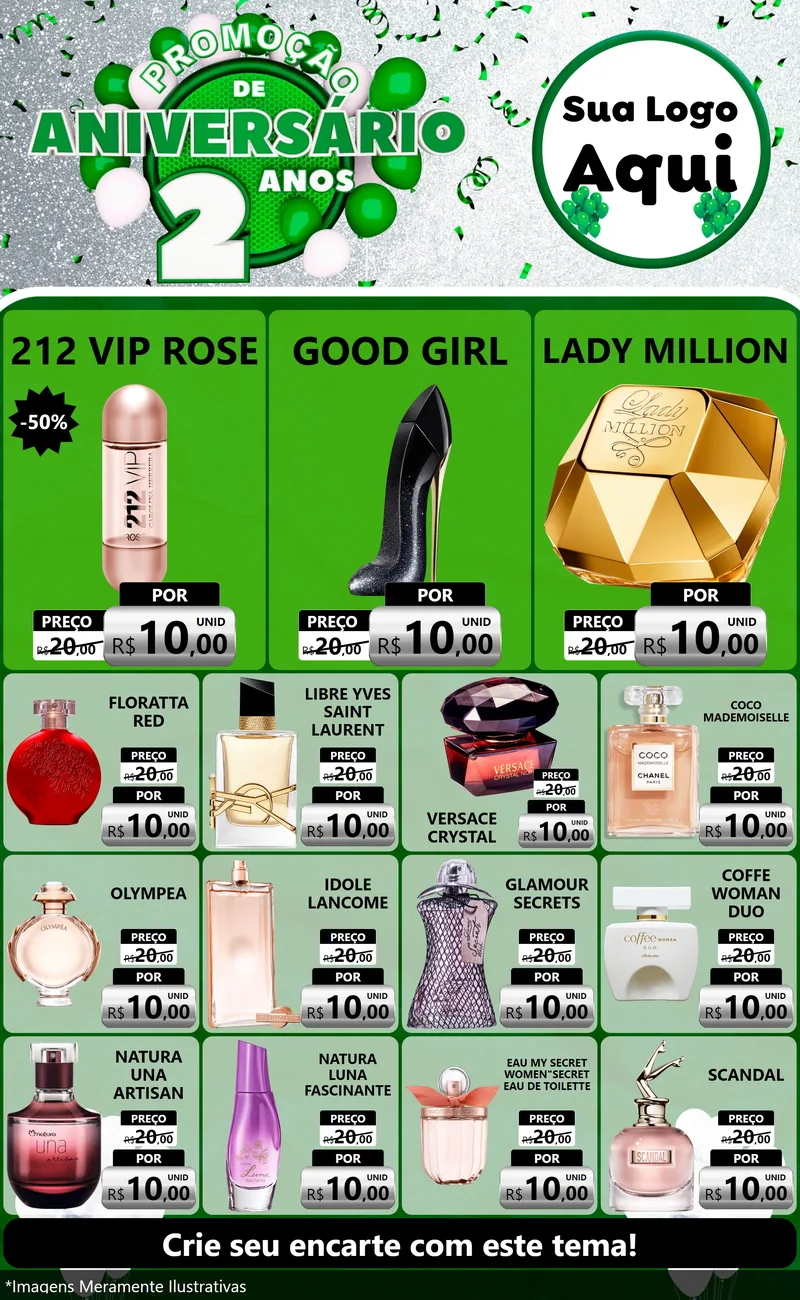 Modelo de Encarte para Encarte Grande com o tema Promoção de Aniversário - 2 Anos para Perfumes