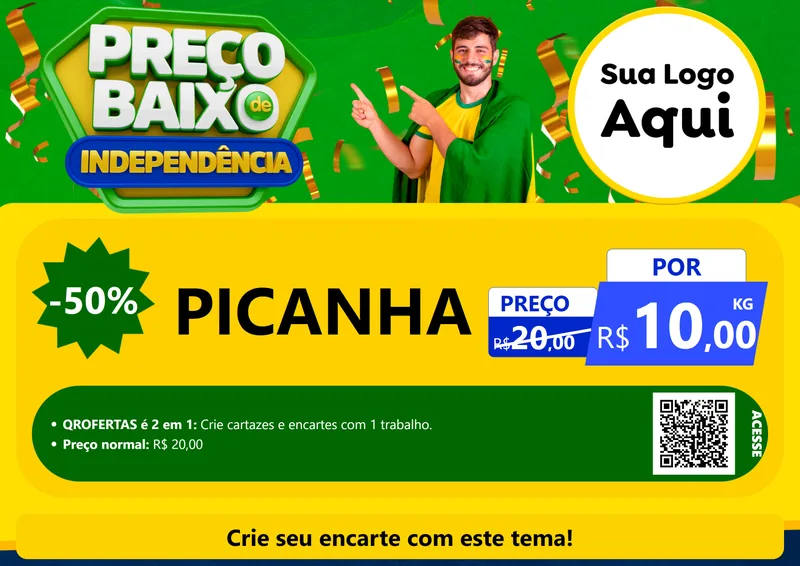 Modelo de Cartaz para Cartaz A4 Horizontal com o tema Preço Baixo de Independência para Açougue