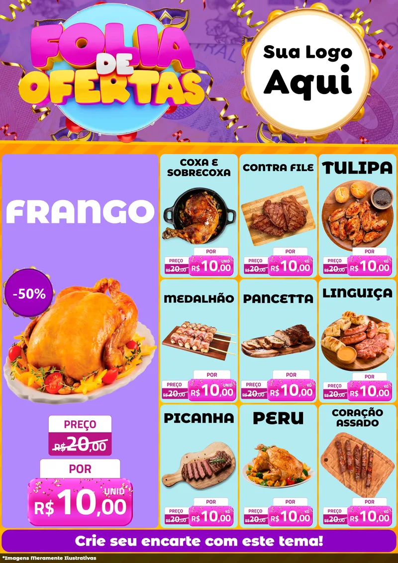 Modelo de Encarte para Encarte A4 Vertical com o tema Folia de Ofertas para Assados