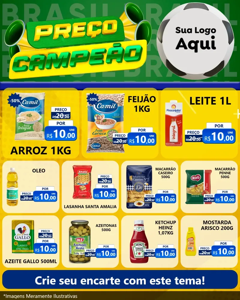 Modelo de Rede Social para Feed Instagram com o tema Preço Campeão - Copa para Supermercado