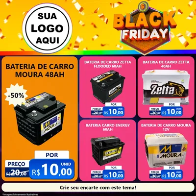Modelo de Rede Social para Feed Facebook com o tema Black Friday para Baterias Elétricas