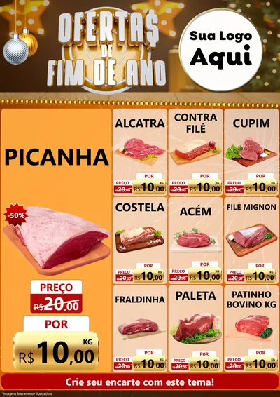 Modelo de Encarte para Encarte A4 Vertical com o tema Ofertas de Fim de Ano para Açougue
