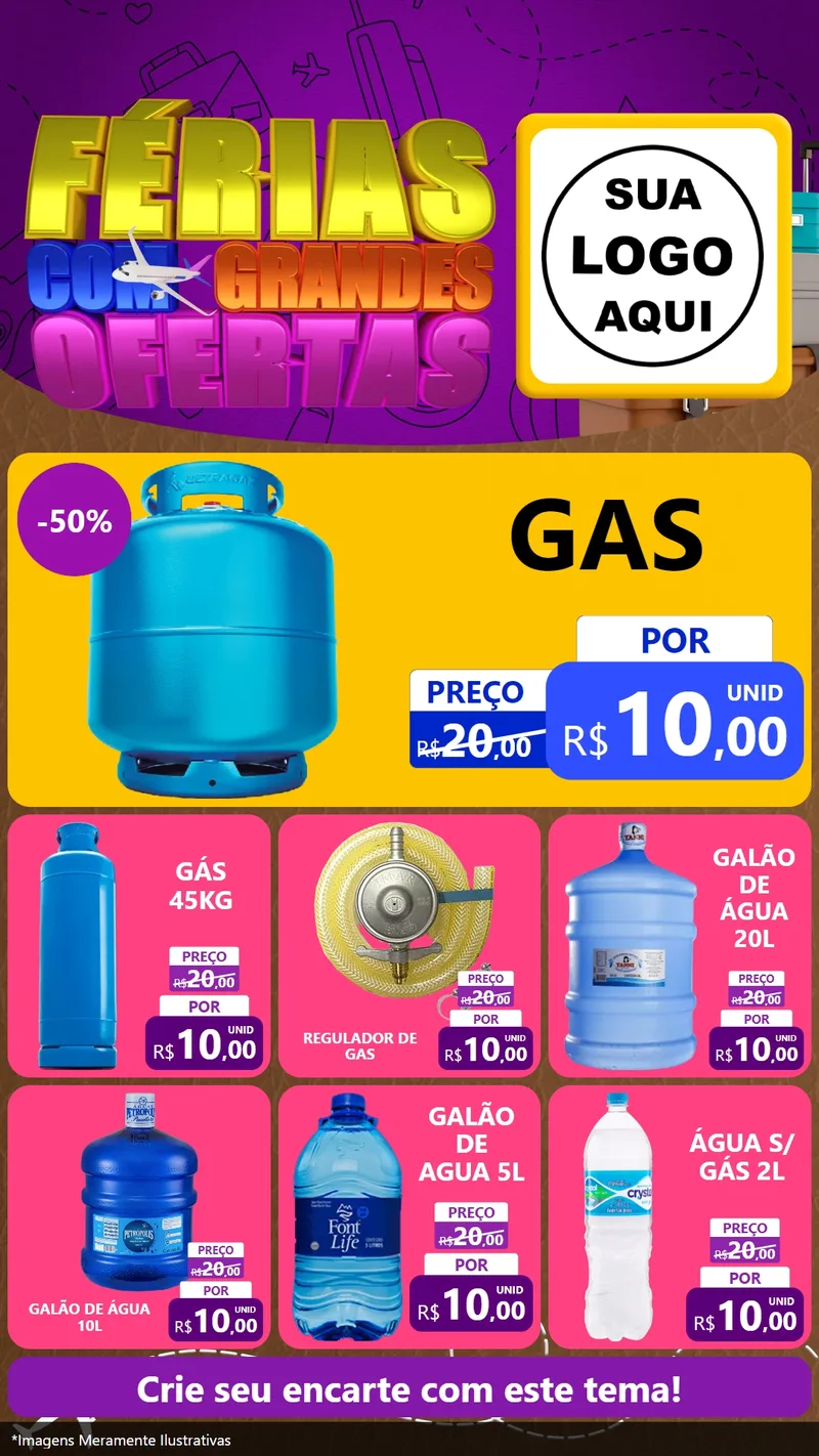 Modelo de Rede Social para Stories com o tema Férias com Grandes Ofertas para Água e gás