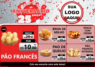 Modelo de Encarte para Encarte A4 Horizontal com o tema Promoção de Aniversário - 25Anos para Padaria