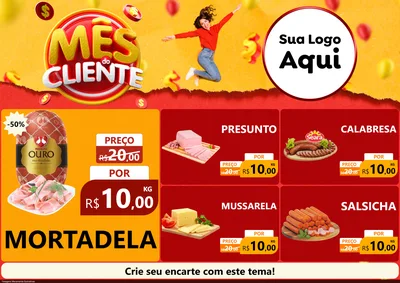 Modelo de Encarte para Encarte A4 Horizontal com o tema Mês do Cliente para Frios e Laticínios