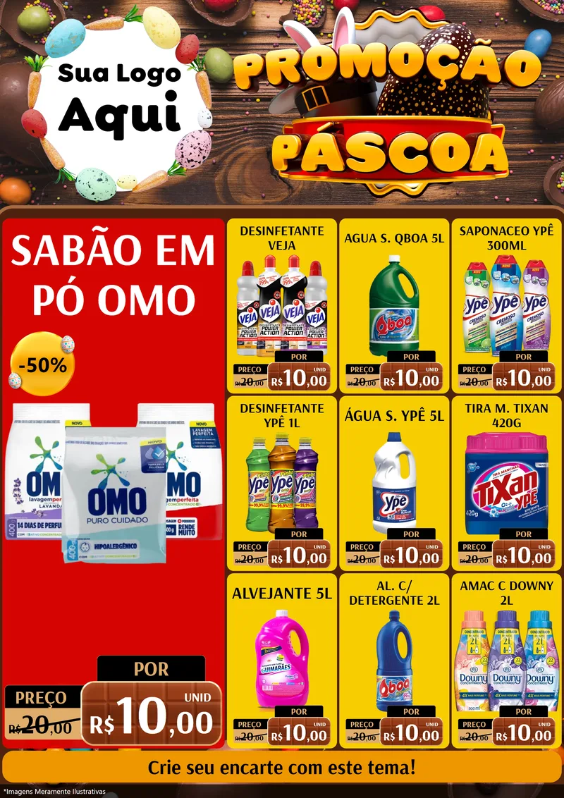 Modelo de Encarte para Encarte A4 Vertical com o tema Promoção Páscoa para Produtos de Limpeza