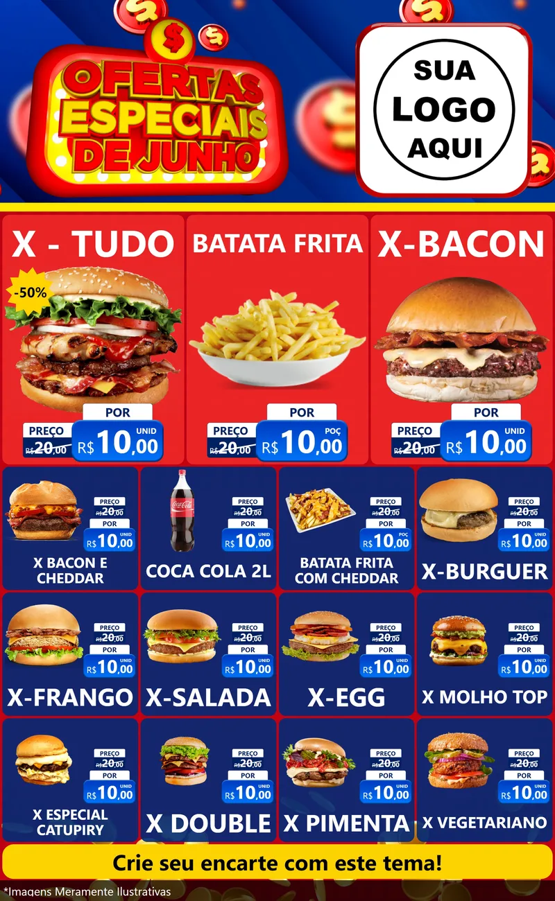 Modelo de Encarte para Encarte Grande com o tema Ofertas Especiais de Junho para Hamburgueria