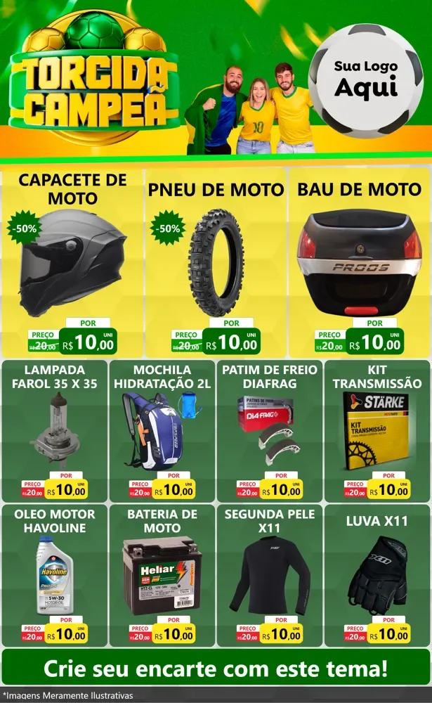 Modelo de Encarte para Encarte Grande com o tema Torcida Campeã - Copa para Moto peças