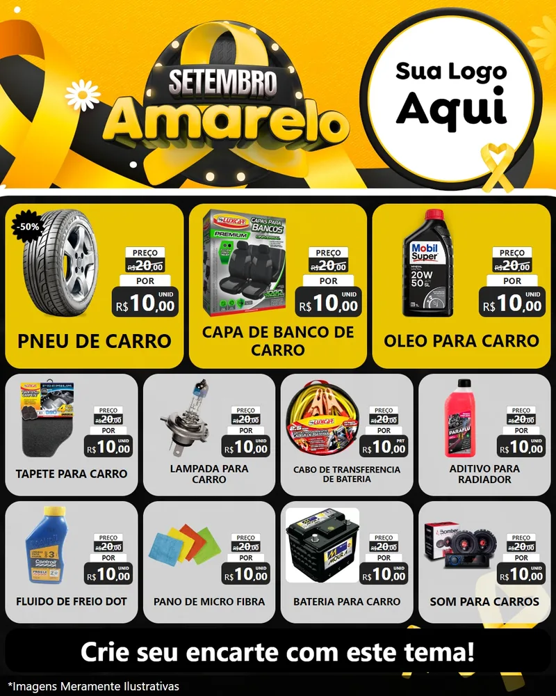 Modelo de Rede Social para Feed Instagram com o tema Setembro Amarelo para Auto peças