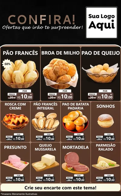 Modelo de Encarte para Encarte Grande com o tema Confira! Ofertas que irão te surpreender! para Padaria