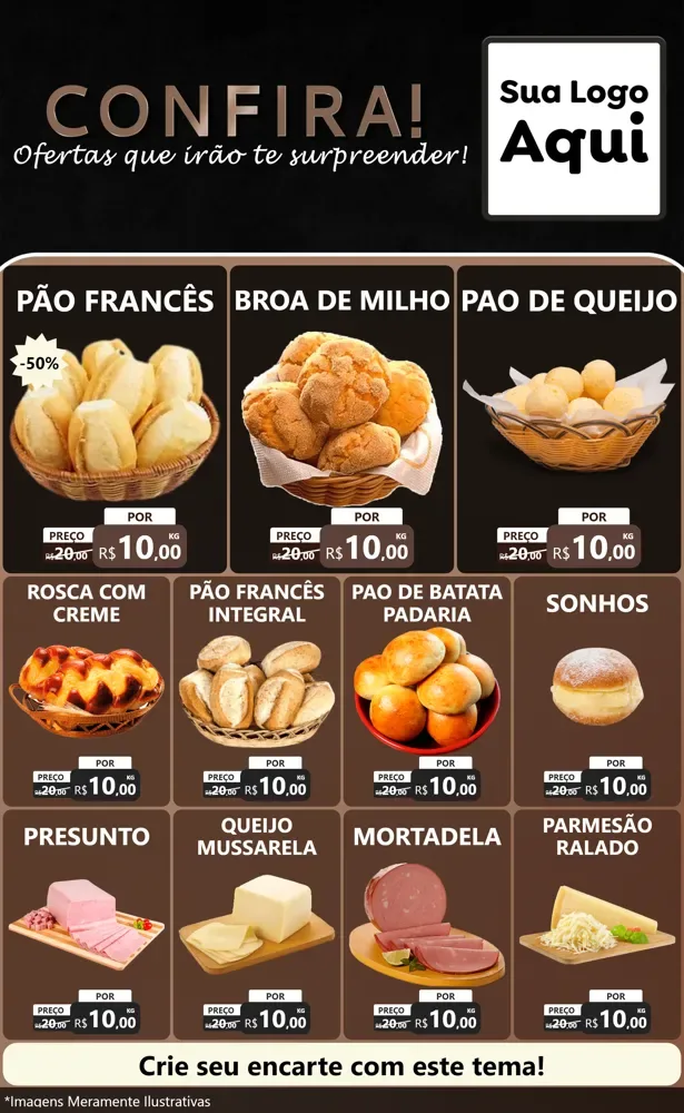 Modelo de Encarte para Encarte Grande com o tema Confira! Ofertas que irão te surpreender! para Padaria