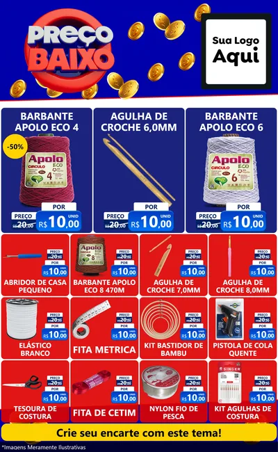 Modelo de Encarte para Encarte Grande com o tema Preço Baixo para Armarinho e Aviamentos