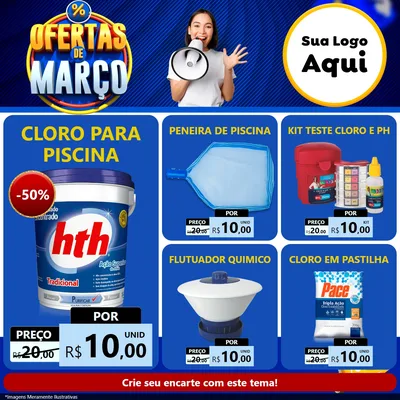 Modelo de Rede Social para Feed Facebook com o tema Ofertas de Março para Produtos para Piscina