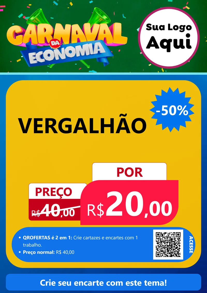 Modelo de Cartaz para Cartaz A4 Vertical com o tema Carnaval da Economia para Ferragens