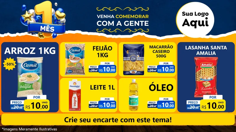 Modelo de TV para TV Horizontal com o tema Um Mês de Aniversário para Supermercado