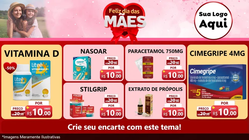 Modelo de TV para TV Horizontal com o tema Feliz Dia Das Mães para Farmácia