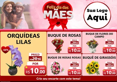 Modelo de Encarte para Encarte A4 Horizontal com o tema Feliz Dia Das Mães para Floricultura e jardim