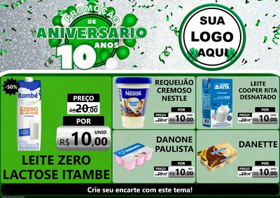 Modelo de Encarte para Encarte A4 Horizontal com o tema Promoção de Aniversário - 10 Anos para Frios e Laticínios