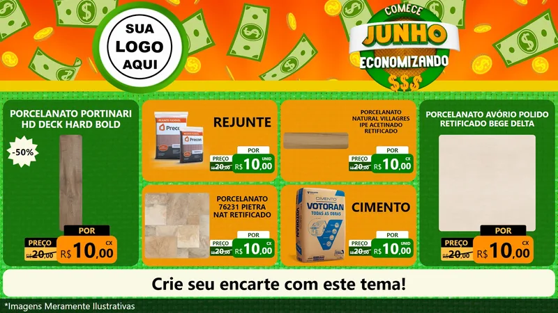 Modelo de TV para TV Horizontal com o tema Comece Junho Economizando para Pisos e revestimentos