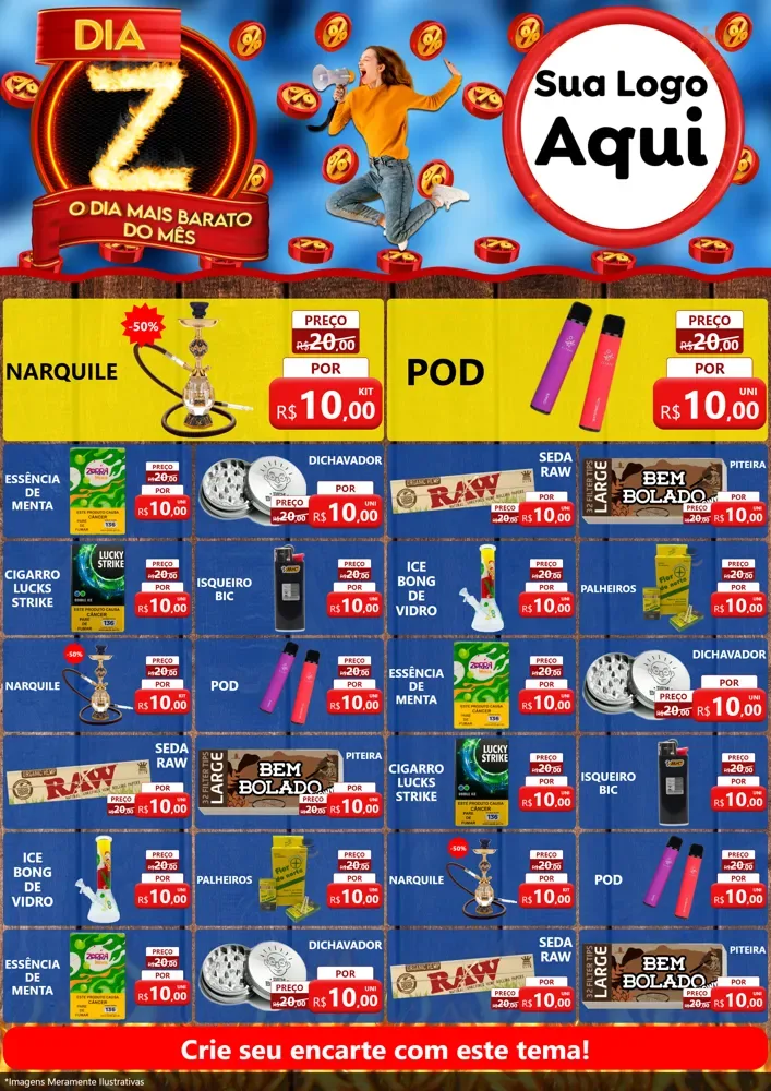 Modelo de Encarte para Encarte A4 Vertical com o tema Dia Z - O Dia Mais Barato Do Mês para Tabacaria