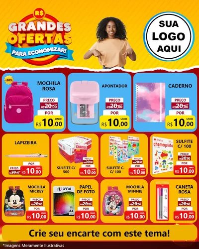 Modelo de Rede Social para Feed Instagram com o tema Grandes Ofertas Para Economizar! para Papelaria
