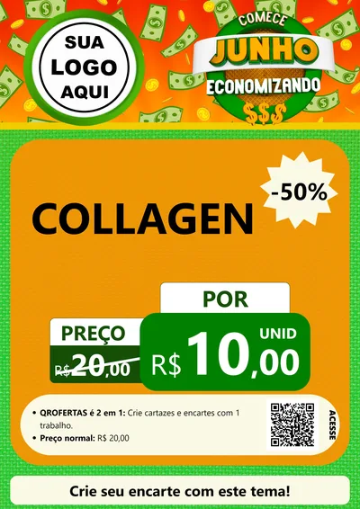 Modelo de Cartaz para Cartaz A4 Vertical com o tema Comece Junho Economizando para Suplementos alimentares