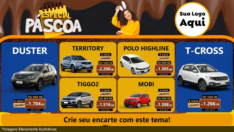 Modelo de TV para TV Horizontal com o tema Especial Páscoa para Concessionaria de Carros