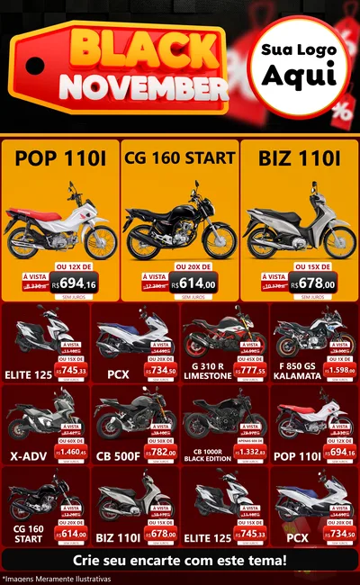 Modelo de Encarte para Encarte Grande com o tema Black November para Concessionaria de Motos