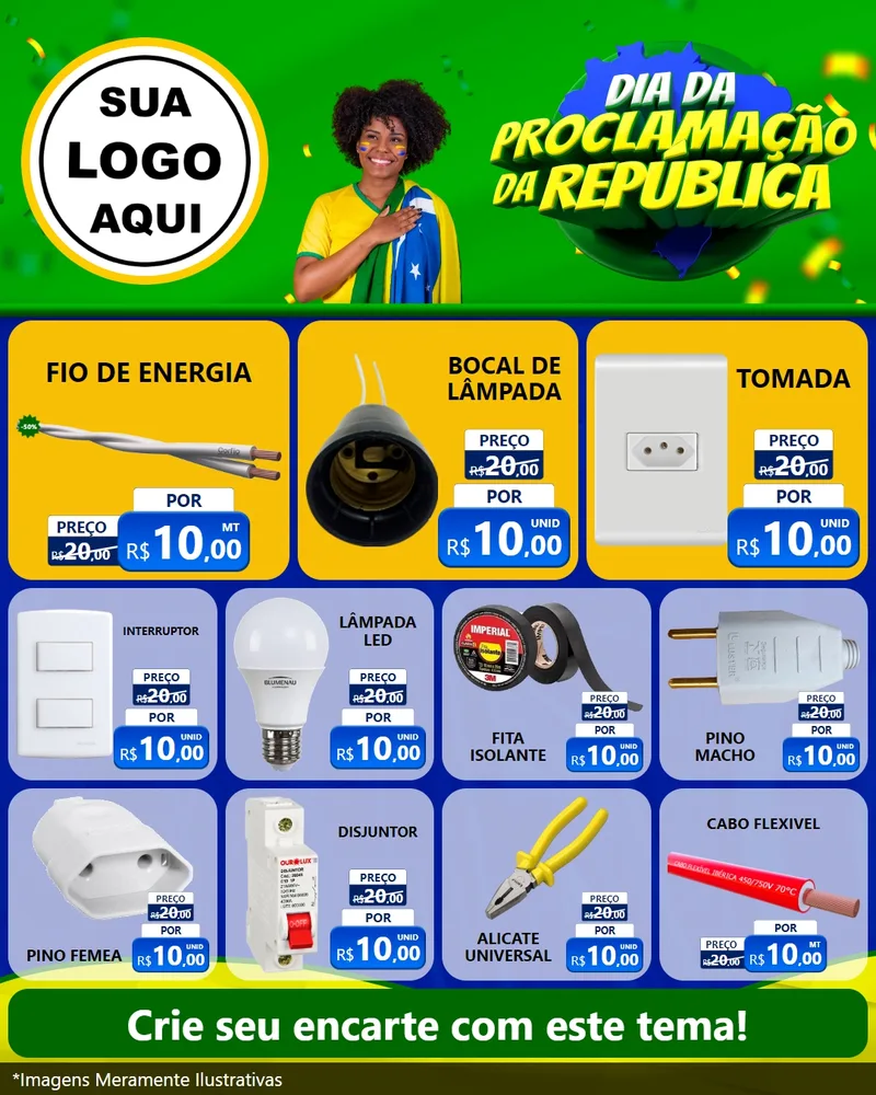 Modelo de Rede Social para Feed Instagram com o tema Dia Da Proclamação Da República para Materiais Elétricos