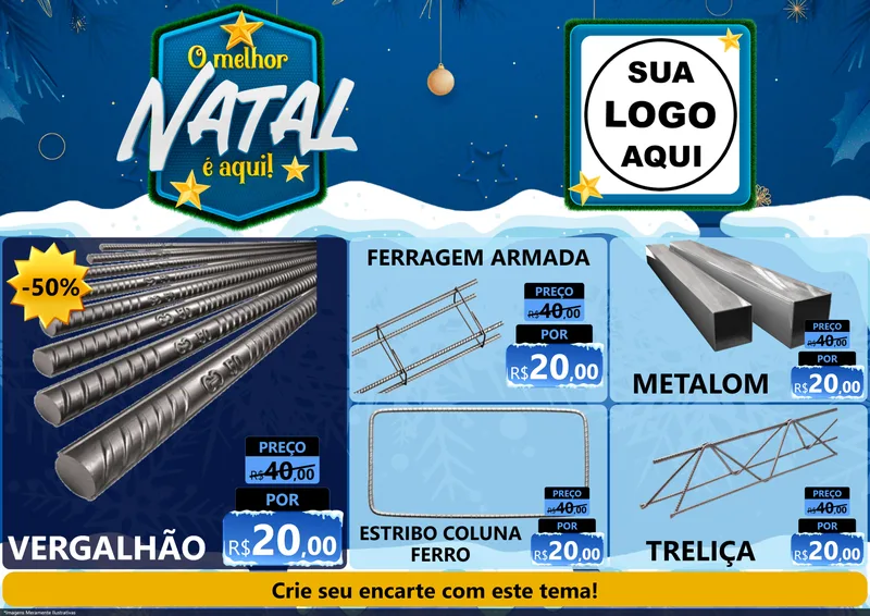 Modelo de Encarte para Encarte A4 Horizontal com o tema O Melhor Natal É Aqui! para Ferragens