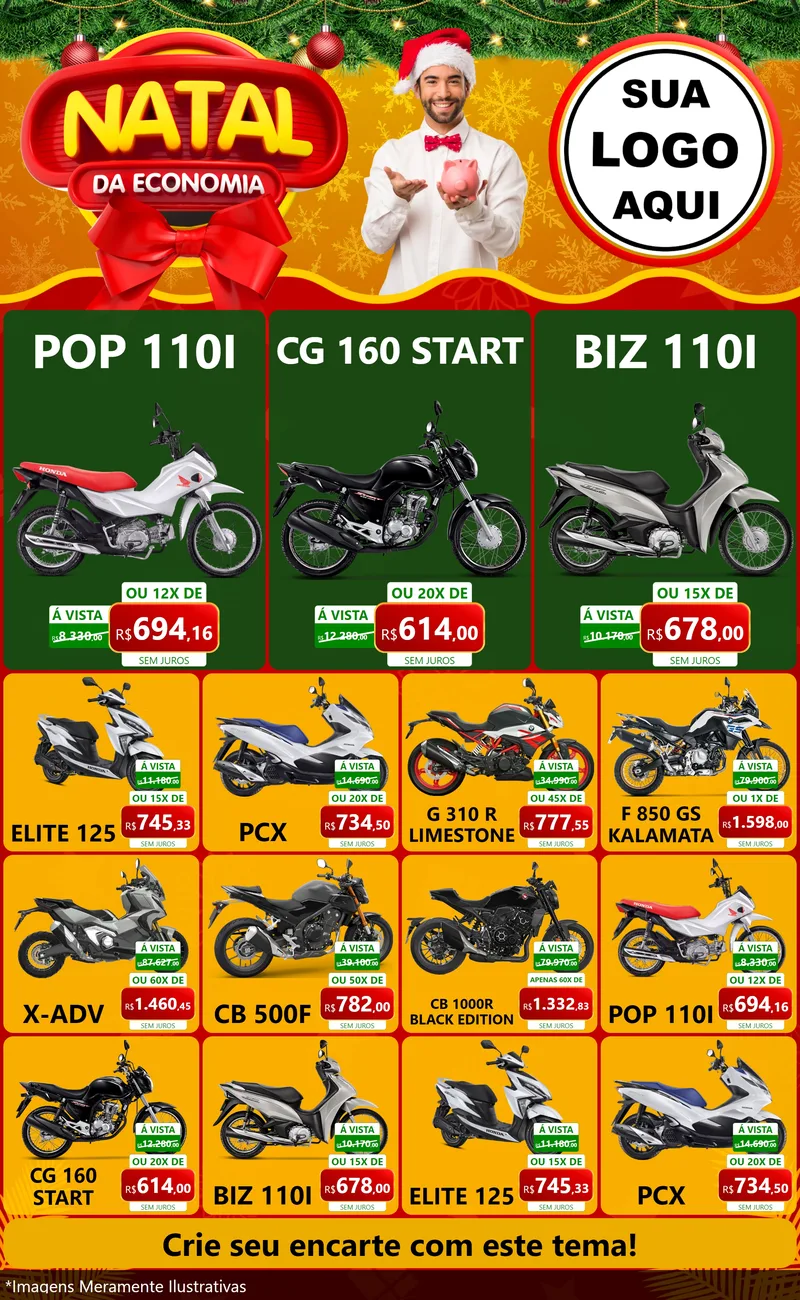 Modelo de Encarte para Encarte Grande com o tema Natal da Economia para Concessionaria de Motos
