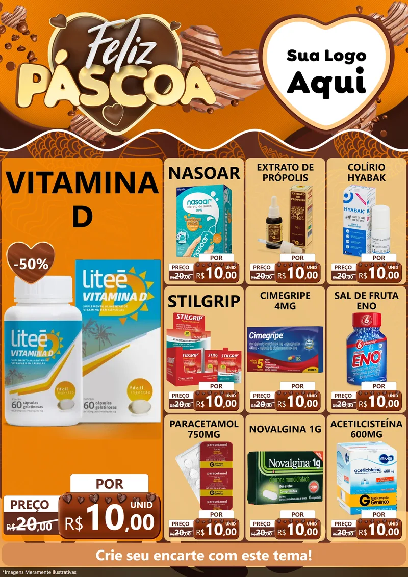 Modelo de Encarte para Encarte A4 Vertical com o tema Feliz Páscoa para Farmácia