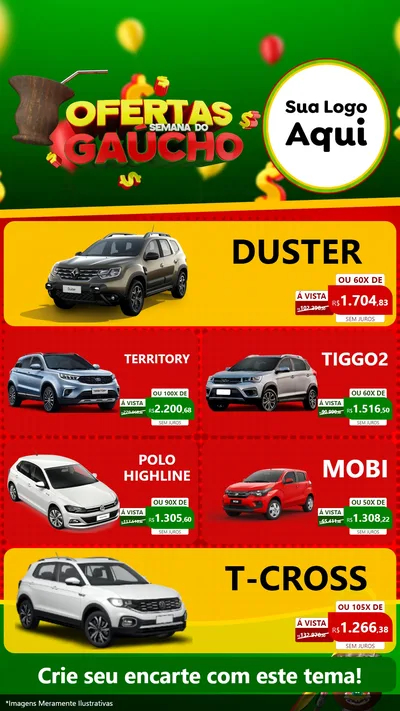 Modelo de TV para TV Vertical com o tema Ofertas Semana Do Gaúcho para Concessionaria de Carros