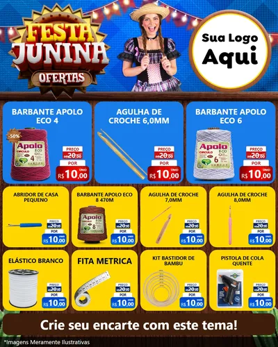 Modelo de Rede Social para Feed Instagram com o tema Festa Junina Ofertas para Armarinho e Aviamentos