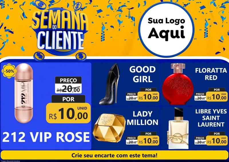Modelo de Encarte para Encarte A4 Horizontal com o tema Semana do Cliente para Perfumes