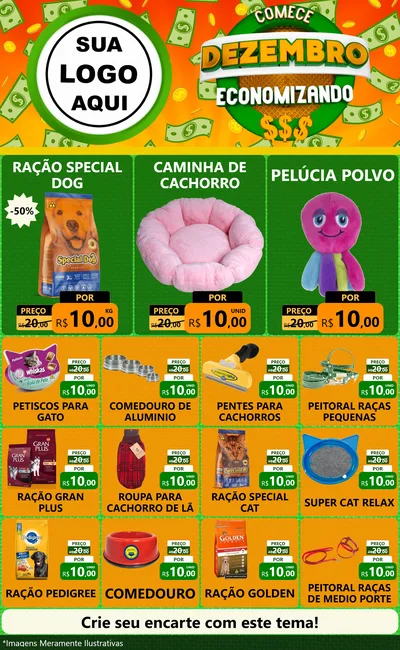 Modelo de Encarte para Encarte Grande com o tema Comece Dezembro Economizando para Pet Shop