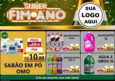 Modelo de Encarte para Encarte A4 Horizontal com o tema Super Fim de Ano para Produtos de Limpeza