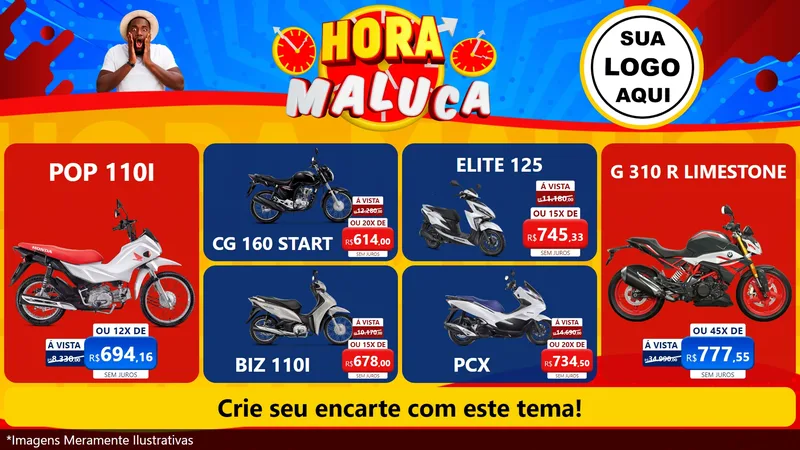 Modelo de TV para TV Horizontal com o tema Hora Maluca para Concessionaria de Motos