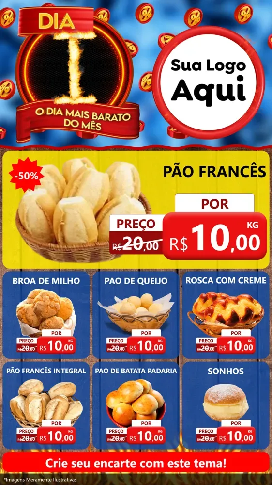 Modelo de Rede Social para Stories com o tema Dia I - O Dia Mais Barato Do Mês para Padaria
